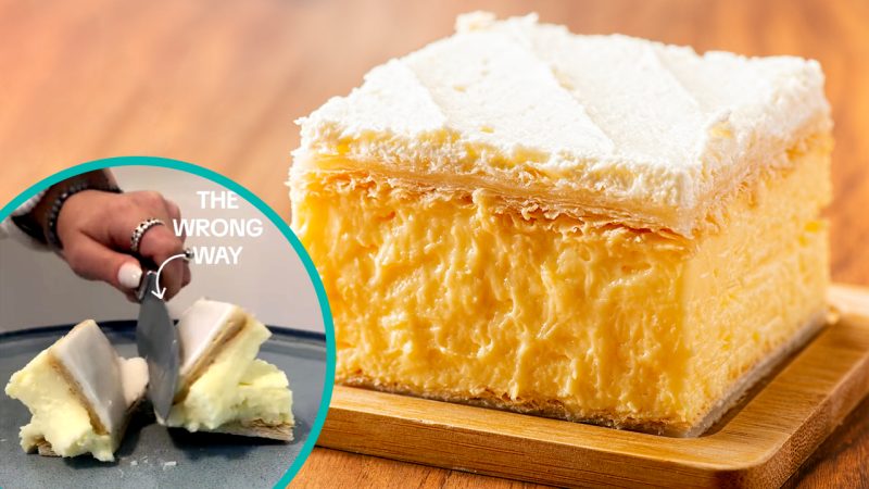 An Australian bakery's 'correct' way to cut a custard square has left people confused and angry