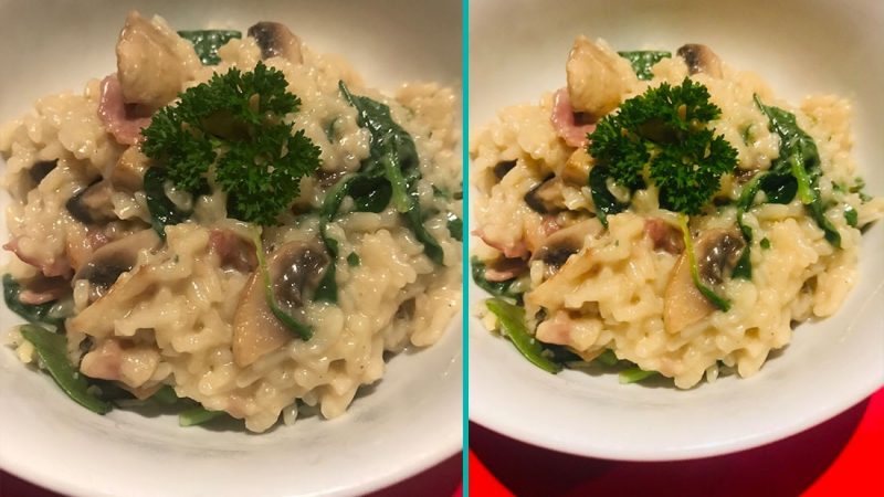 Oven Baked Mushroom Bacon & Spinach Risotto