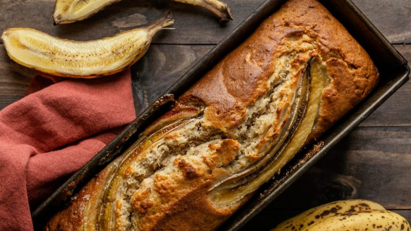 Vegan-friendly banana bread with dates and walnuts