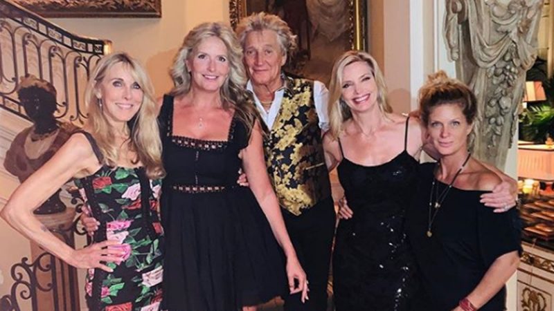 Rod Stewart shares pic with his current wife and three exes at daughter's birthday