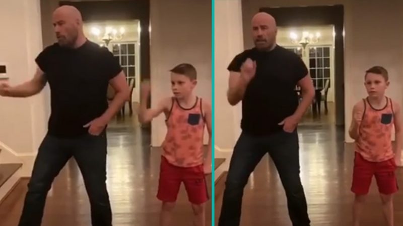 John Travolta recreates his iconic Greased Lightnin' dance with his young son 
