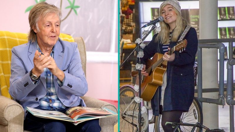 Sir Paul McCartney stops by busker to drop her a couple dollars and give her a thumbs up