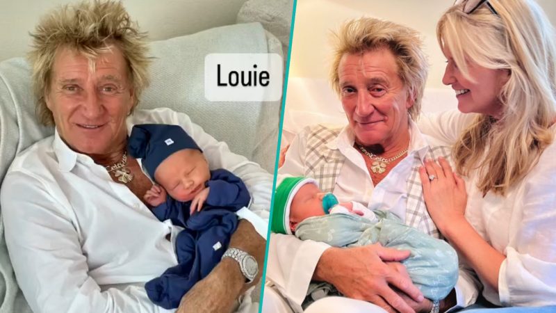 Rod Stewart cuddles his newborn grandsons born days from each other