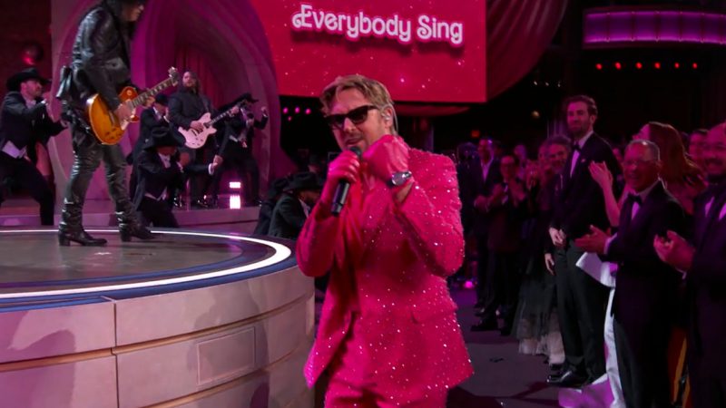 Watch Ryan Gosling get celebrities to take the mic during his Oscars 2024 Barbie performance