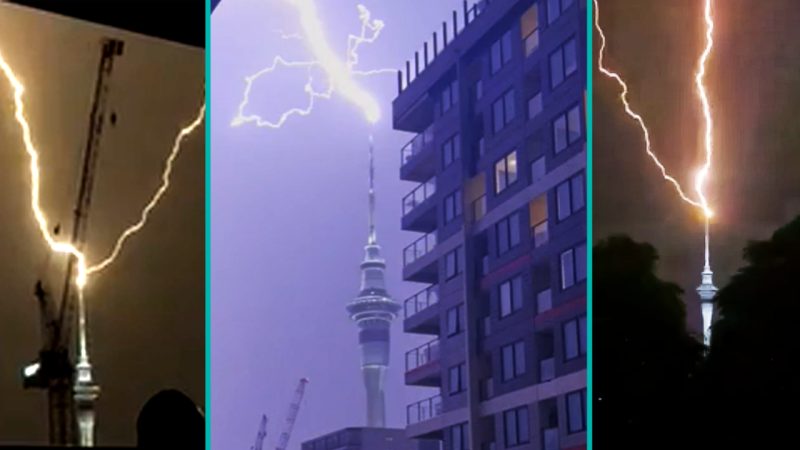 Aucklanders capture incredible moment Sky Tower was struck by lightning in wild videos