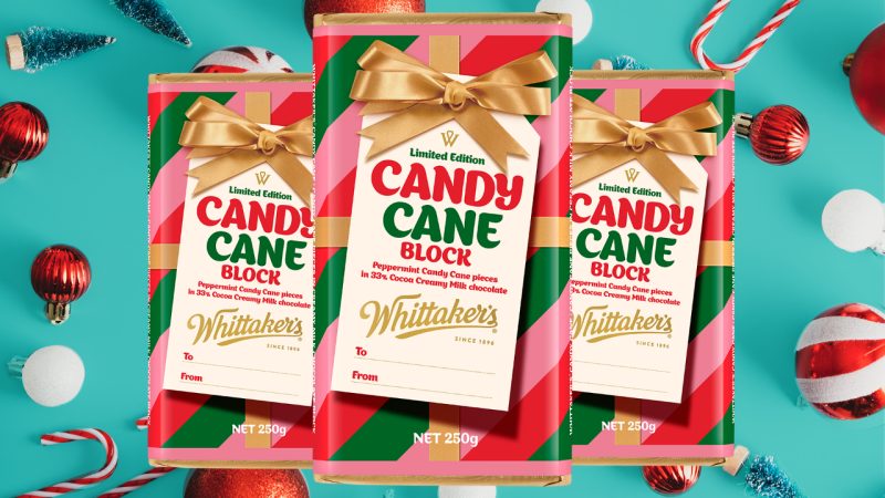 Whittaker's is releasing a limited-edition candy cane block to get in the Christmas spirit